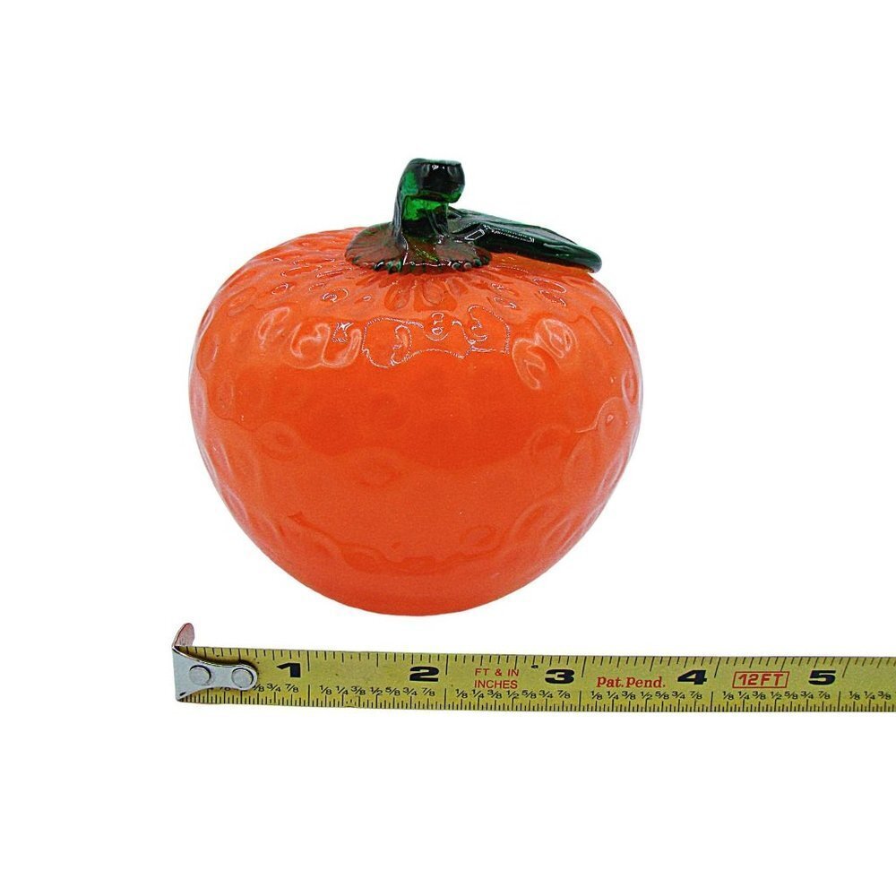 Vintage Murano Glass Orange Fruit Decor Stem Leaf Dimples Bright Orange 3x3" - Picture 9 of 12